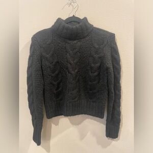 American Eagle Black Thick Cable Knit Mock Turtle Neck Sweater